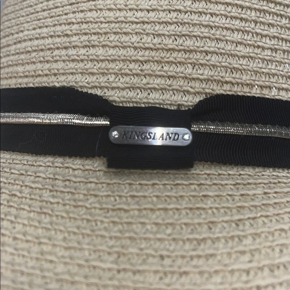 Kingsland Divina Paper Straw Hat w/ Black ribbon glitter stripe metal logo patch